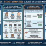 nfographie Guide Complet LMNP 2026 : synthèse visuelle des nouvelles règles fiscales, seuils BIC, conditions de statut et obligations pour investisseurs immobiliers.