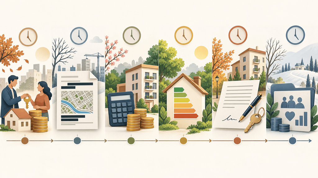 Frise illustrée des principales échéances immobilières entre fin 2025 et 2026.