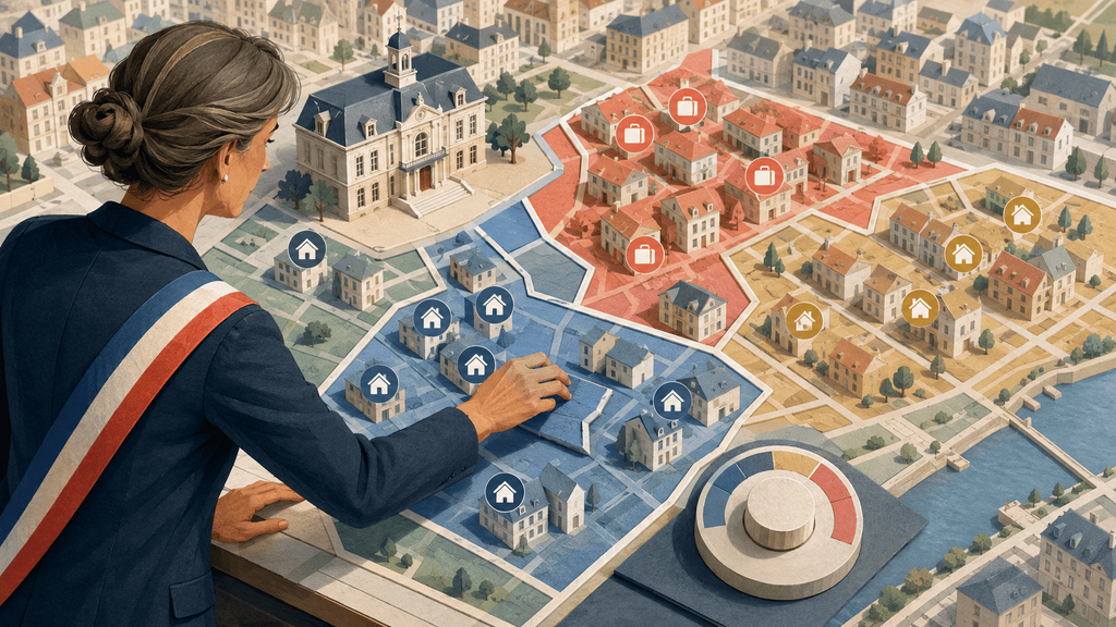 Mairie française régulant les meublés de tourisme par quartier sur une carte urbaine.